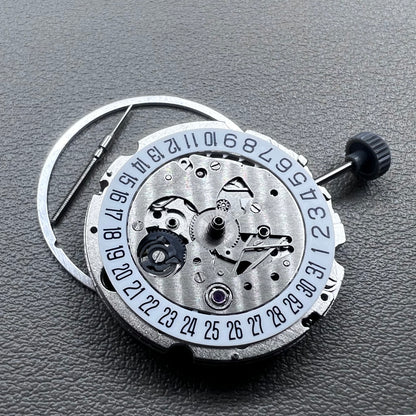 Miyota 8200 watch movement with single calendar date at 6 o'clock, precise Japanese mechanism.