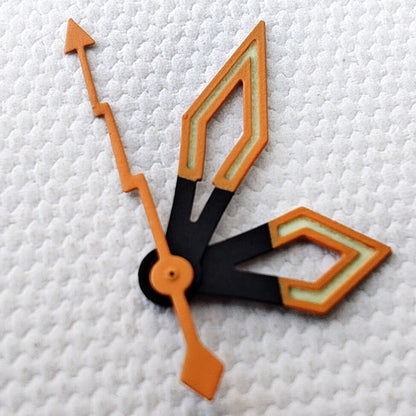 Butterfly C3 green lume orange watch hands for NH34 series, durable and luminous brand parts.