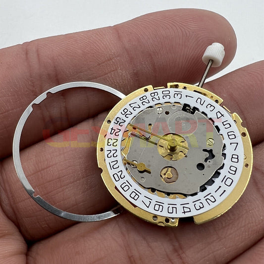 ISA 8161 golden watch part with Swiss quartz movement and 3 hands, ideal for precise watch repairs.