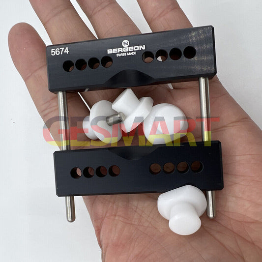 Bergeon 5674 Vise jaws holder for watch case vice, compatible with 5700-Z repair tool, precision watch accessory.