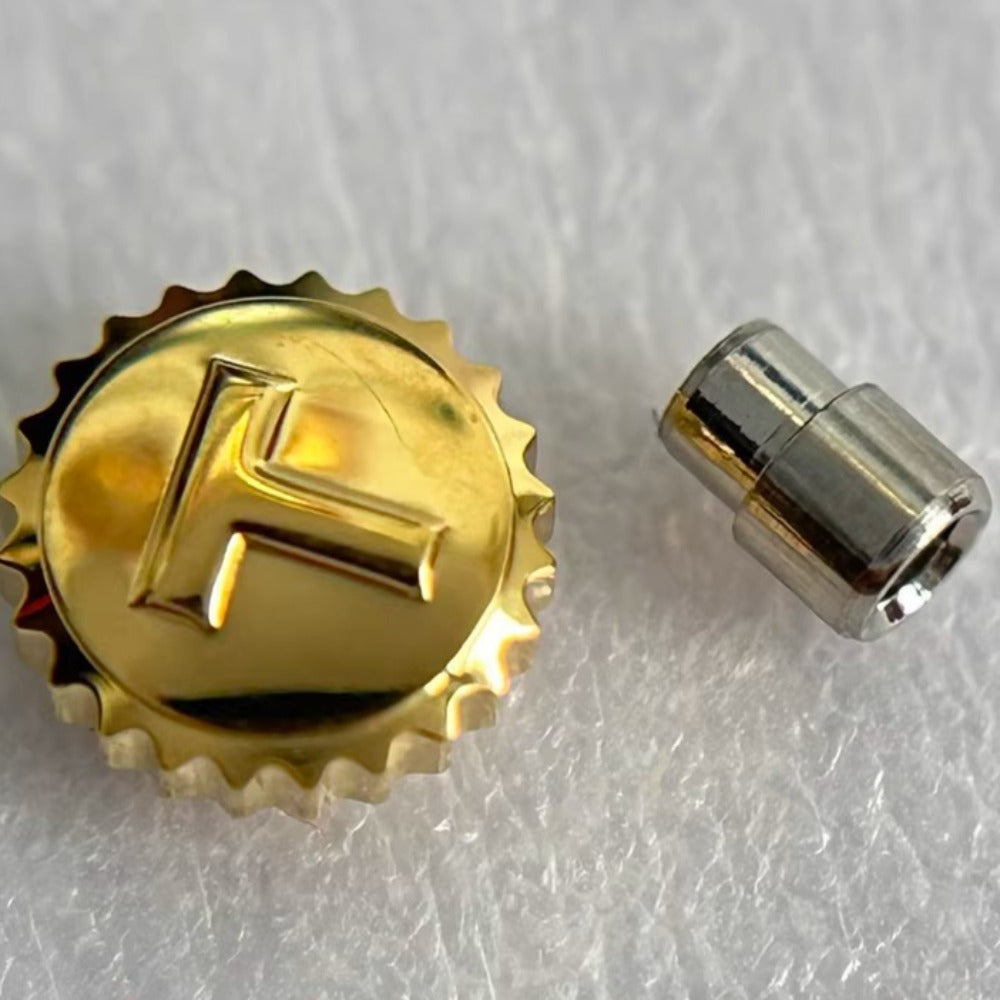 Steel golden small watch crown for Tissot T099, durable replacement part for watch repair and restoration.