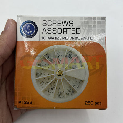 Stainless steel mini watch screws assortment with 250pcs for precise watch repairs, durable and corrosion-resistant.