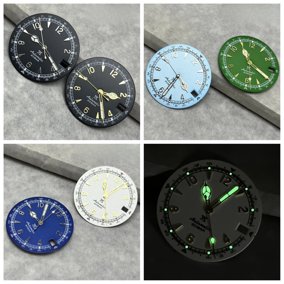 28.5mm Vintage Watch Dial Hands Green Luminous For SKX Mod Fit NH35/36 Movement