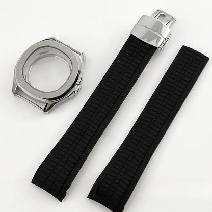 Brown Rubber Strap 40mm Sapphire Glass Watch Case for NH34 NH35 NH36 NH38 4R35
