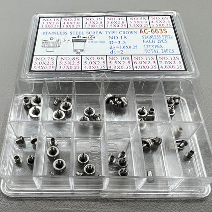 Each 2 PIECES 12 Types Total Stainless Steel Screw Type Crown