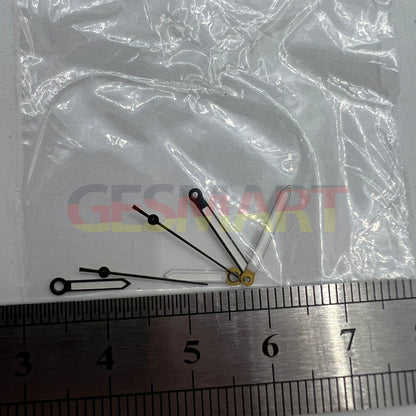 Luminous black trim watch hands by P1-H4-C99 for Miyota 2035 quartz, ensuring precise time reading.