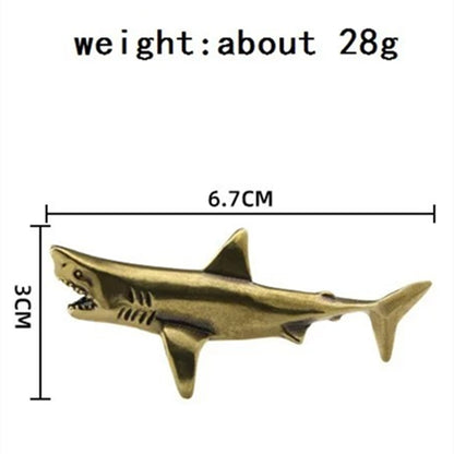 Hand carved vintage solid copper shark figurine, bronze model collectible decor piece.