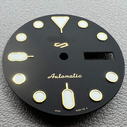 Green lume datejust watch dial with black and golden trim, compatible with NH35 NH36 movement.