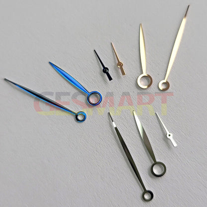 Blue and silver NO Lume watch hands for ST3600/ST3620 ETA6497/6498 movements, compatible with vintage timepieces.