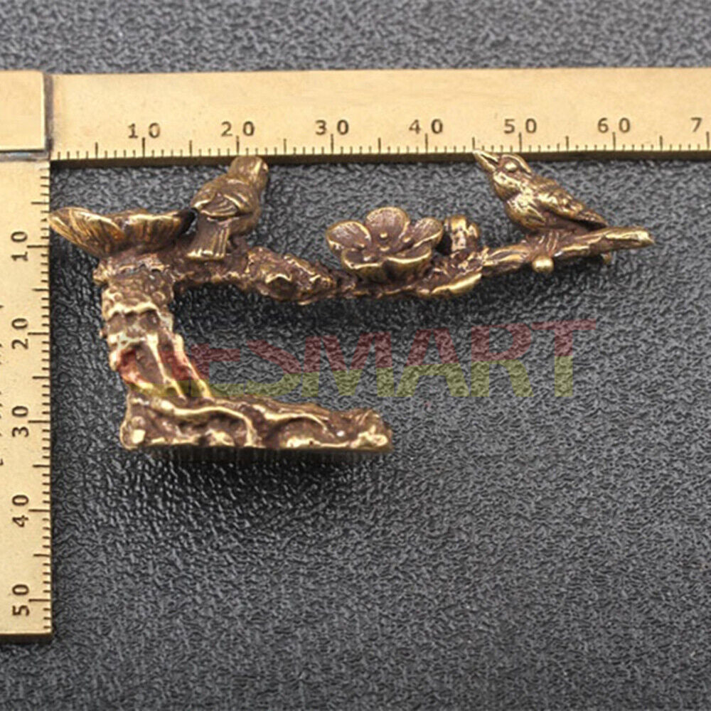 Hand-carved bronze magpie on solid copper blooming flower trinket, elegant watch accessory.