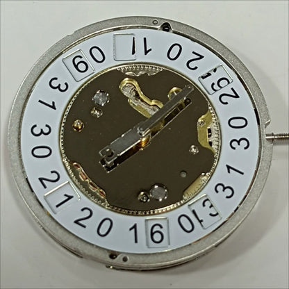 Swiss Made Ronda 5050B quartz watch movement with 3 hands and big date at 6 o'clock.