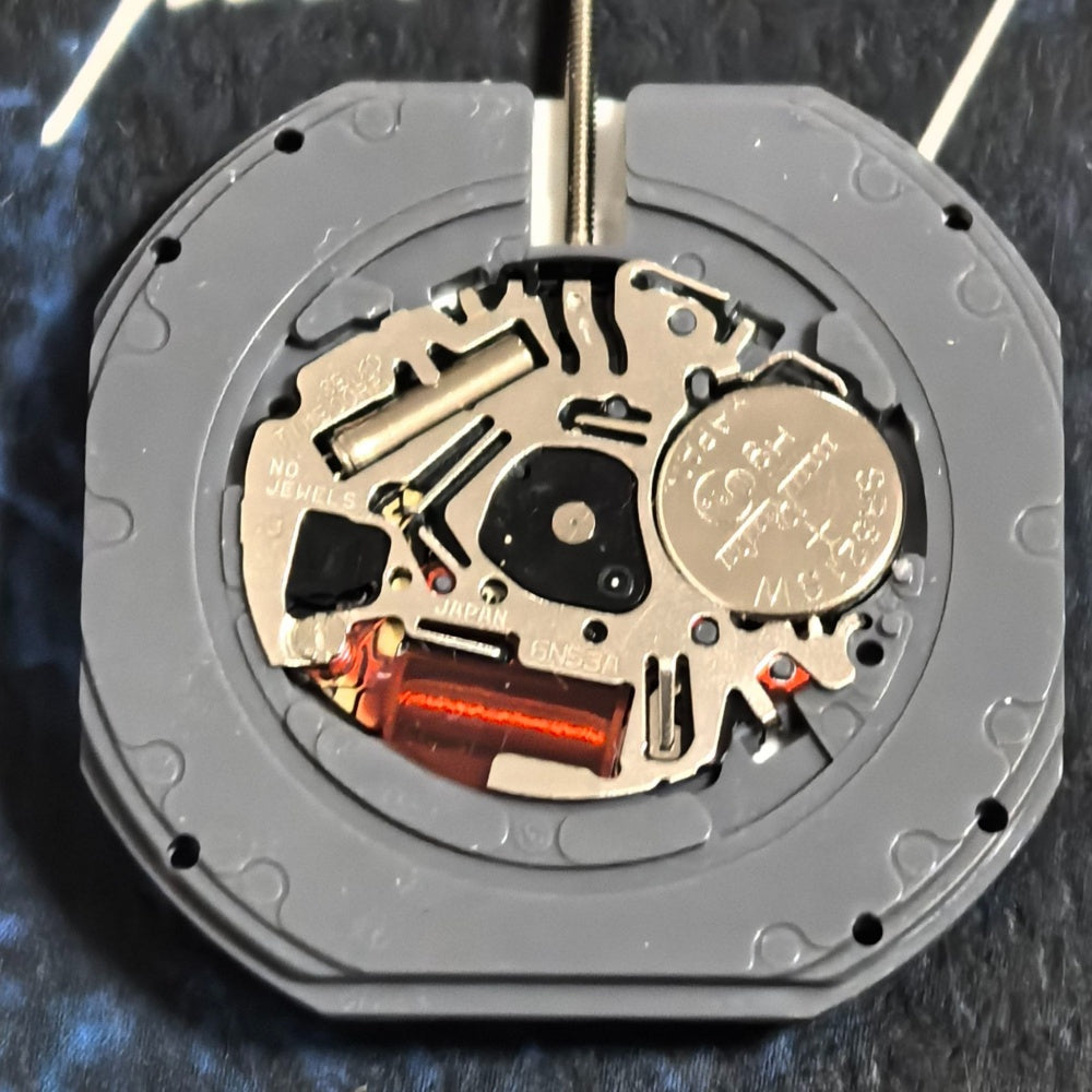 Seiko 6N53A quartz watch movement with day-date display, 3 hands for precise timekeeping and repair.
