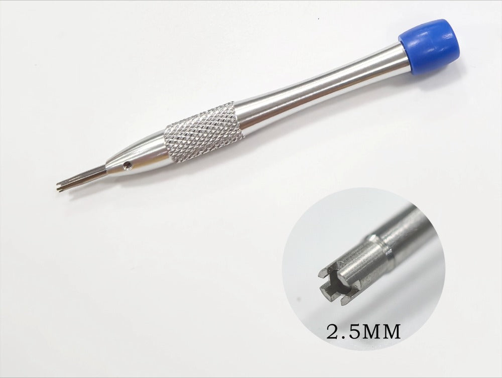Precision 2.5mm 4-prong bezel cover remover screwdriver by Richard Miller for watch repair tasks