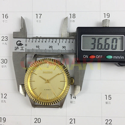 Zhufeng 36mm manual mechanical watch with golden round case and nail hour markers, two-hand design