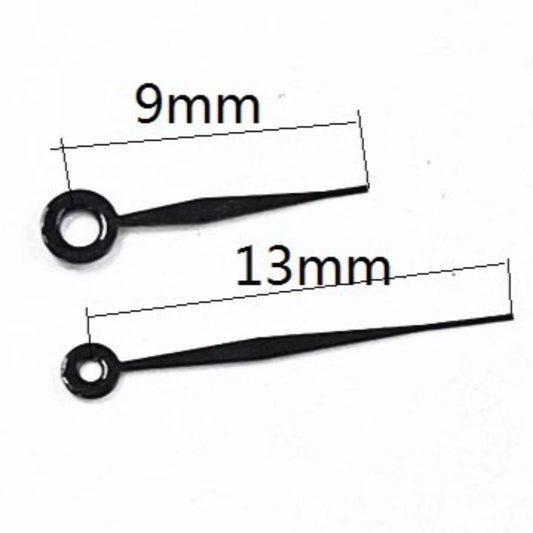 Black 9x13mm watch hands compatible with Ronda 763, 762, 751, 1062, 1063 movements.