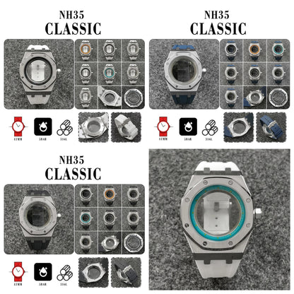 41mm 316L Steel Case+Strap+Ring Sapphire Glass Watch Case Fit NH35/NH36