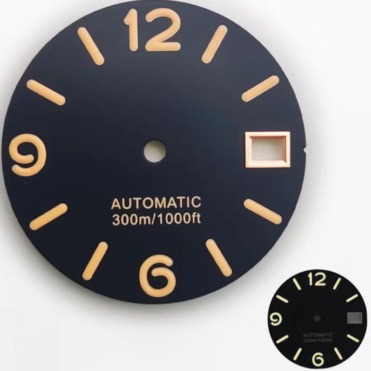 28.5mm Orange Font Black Watch Dial Fit for NH35 NH36 Yellow Lume 300m