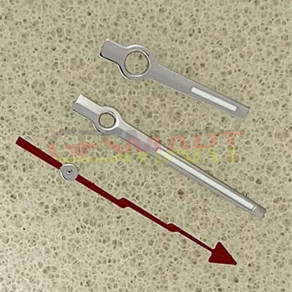 Green luminous watch hands with silver trim, precision fit for Miyota 8215/821A & Mingzhu 2813/3804 movements.