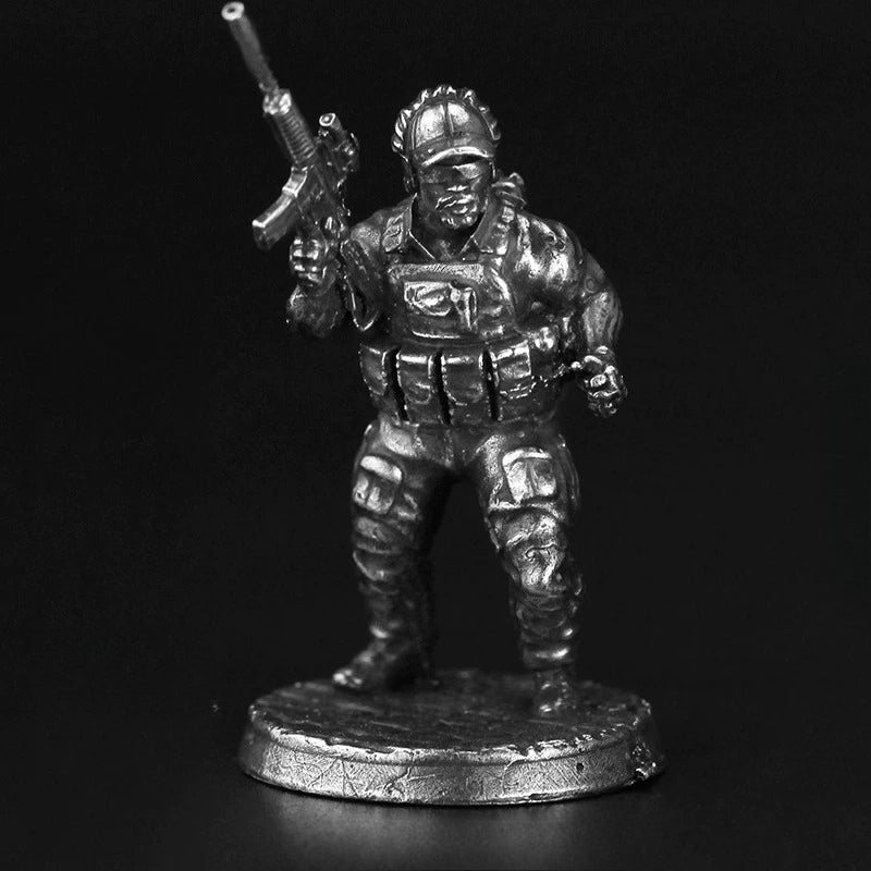 White Brass Figurine Modern Spec Ops Soldier Miniature - Bearded Advancing Rifleman
