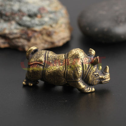 Solid copper rhinoceros trinket, vintage hand-carved bronze model showcasing intricate craftsmanship.