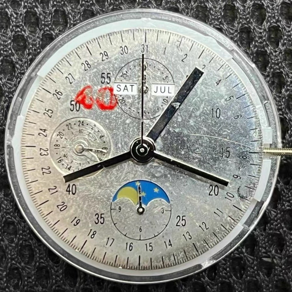 Dandong 7751 automatic watch movement with 8 hands for precise multifunctional timekeeping.