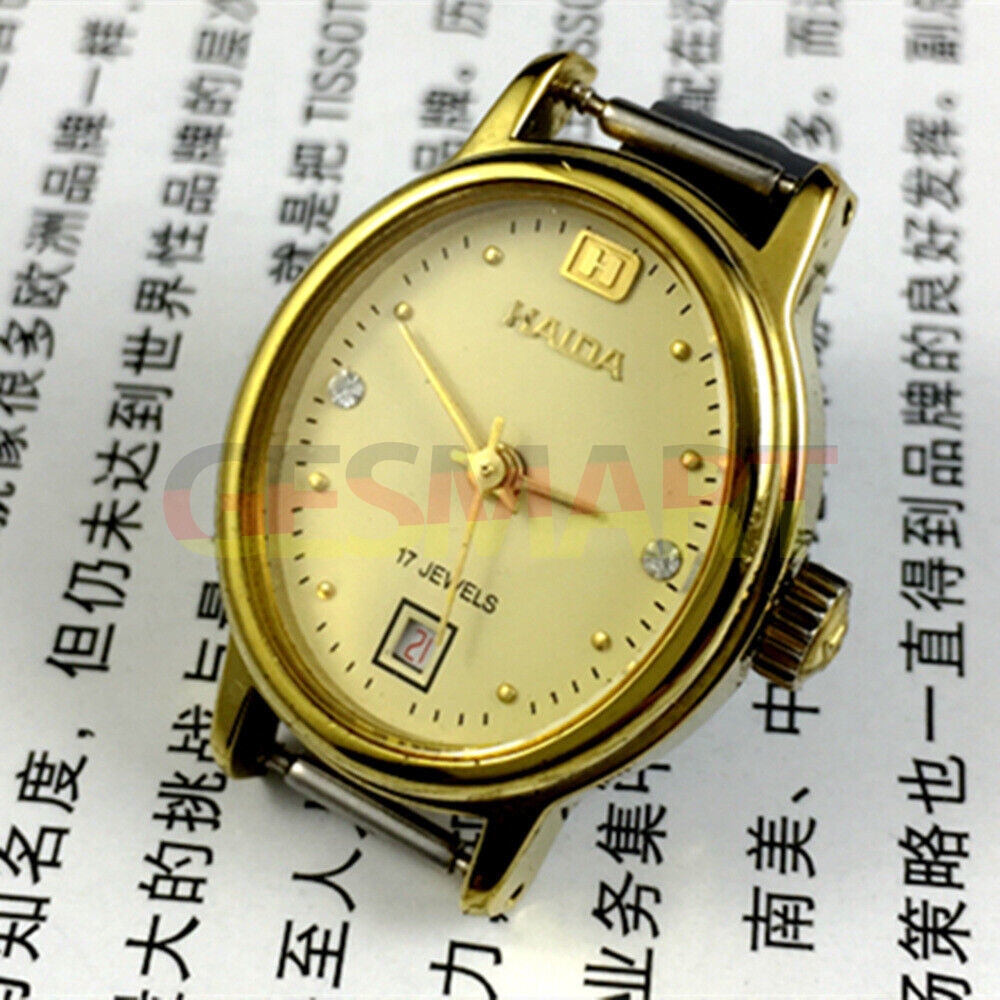 Elegant manual mechanical lady watch with imitation diamond markers, 17 jewels, single calendar at 6, classic style from.