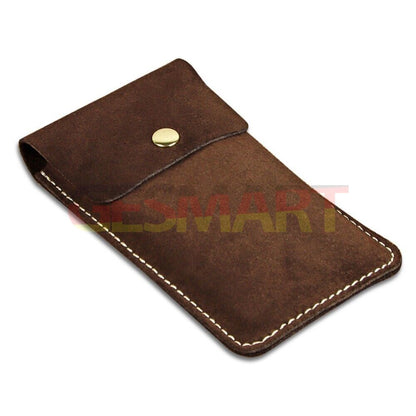 Genuine cowhide single watch storage bag, portable travel pocket with soft lining for protection.