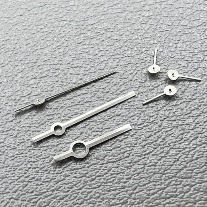 Silver watch hands set for Ronda 5030.D quartz movement, precision timepiece parts.