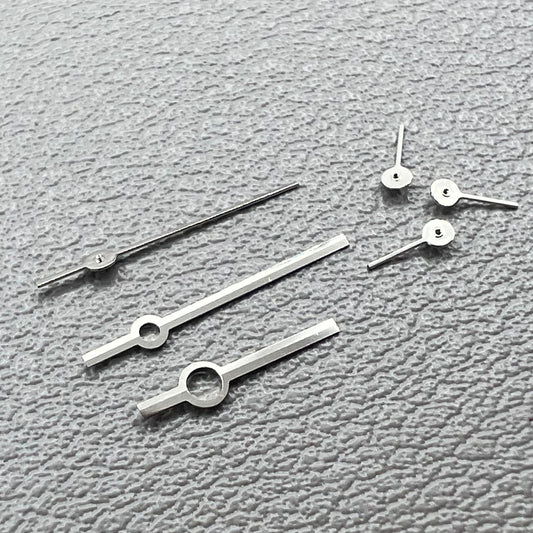 Silver watch hands set for Ronda 5030.D quartz movement, precision timepiece parts.