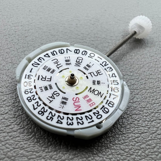1. Sunon PE25 quartz watch movement featuring 3 hands and day-date display for precise timekeeping.  