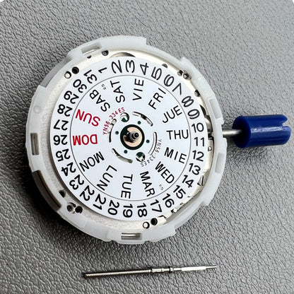 Japan Epson YN56 mechanical watch movement showing date and day functions.