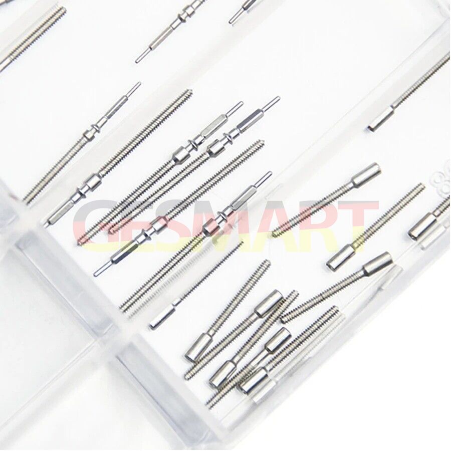Precision winding stems for ETA 2824 & 2836 watch movements, ideal for watch repairs.