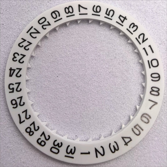 Set of 3 white date disk wheels for Miyota 8200 8215 watch movements, date display at 3 o'clock.