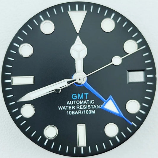 Black 28.5mm Blue Pointed GMT Hand Lume Watch Dial with Hands Fit for NH34