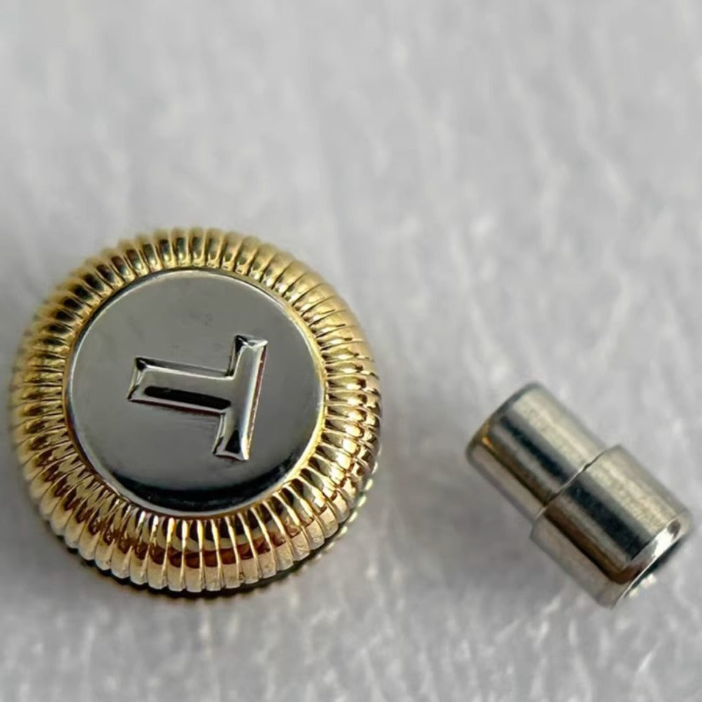 Steel golden large watch crown for Tissot T097 repair, durable replacement part enhancing watch functionality