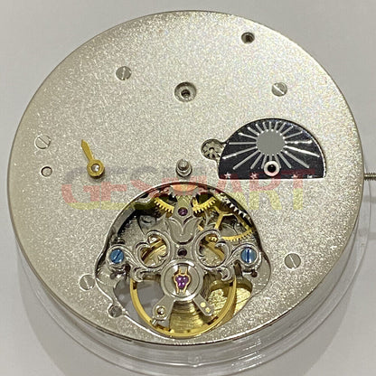 China Made multifunctional mechanical watch with double time zone and moon phase at 3 o'clock.