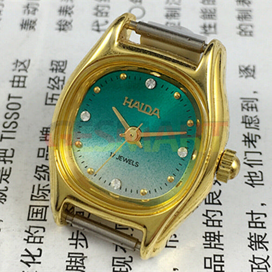 24mm HAIDA golden manual mechanical lady watch with gradient green dial and 17 jewels craftsmanship.