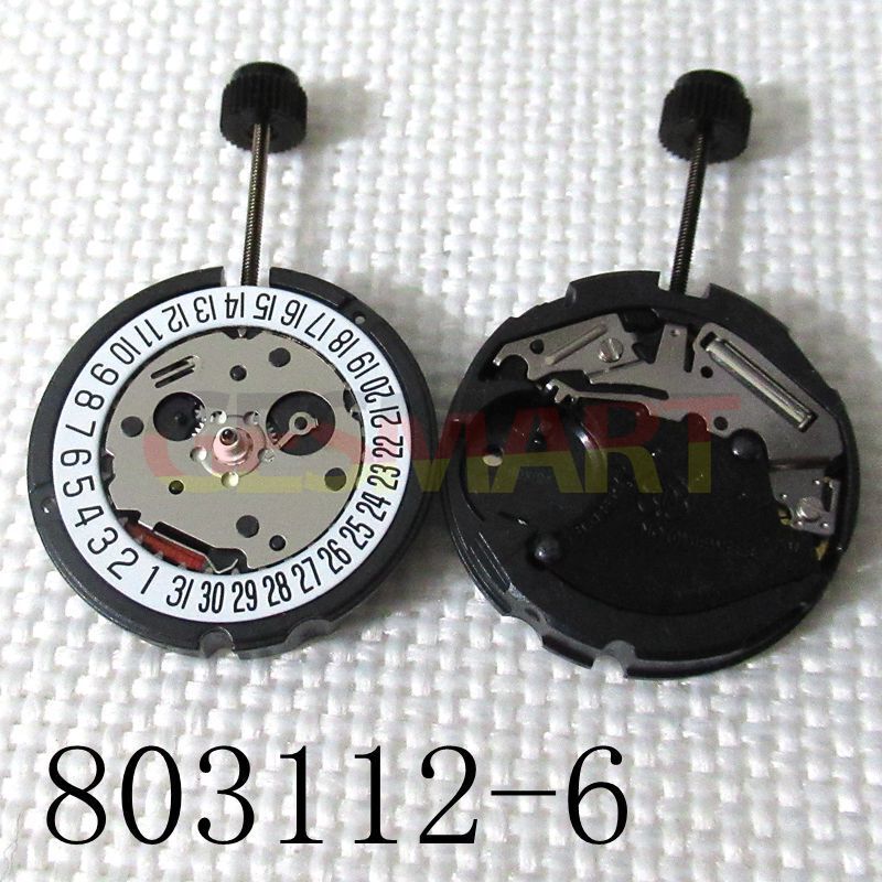 Montre <tc>ETA</tc> 803.112 à quartz, 3 aiguilles, date à 6 heures, mouvement suisse