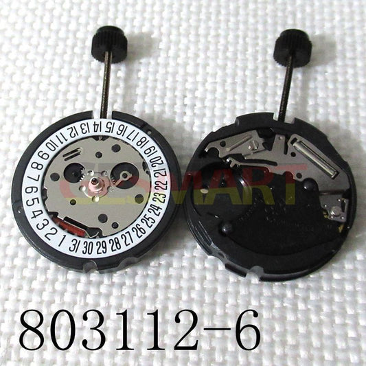 Montre <tc>ETA</tc> 803.112 à quartz, 3 aiguilles, date à 6 heures, mouvement suisse