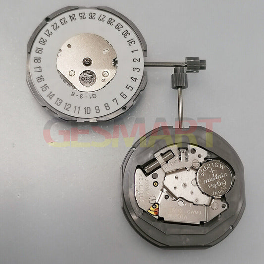 Miyota GM12 Japan quartz watch movement with date display at 6 o'clock, precision engineered.