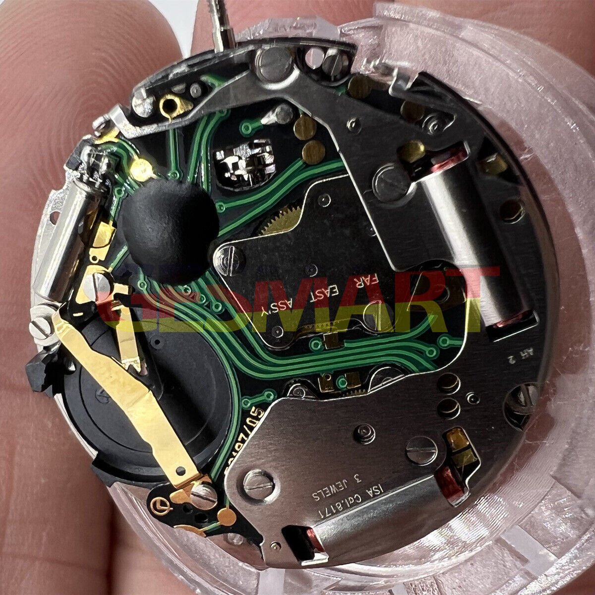 ISA 8171 silver quartz watch movement with date at 6, multi-function repair part for watchmakers.