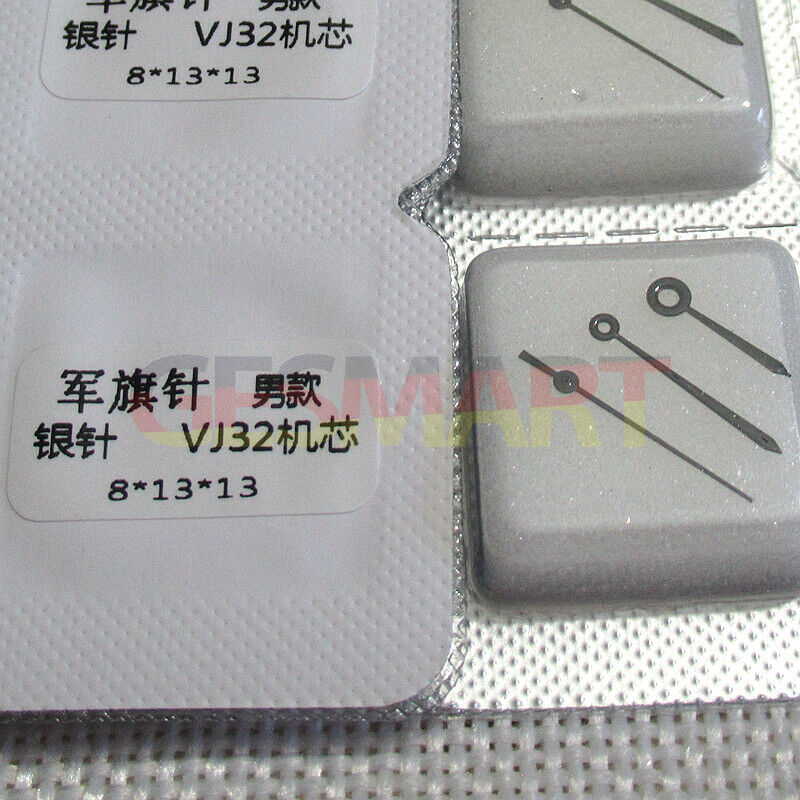 Black plated no lume watch hands for Epson VJ32 movement, precise fit and sleek design.