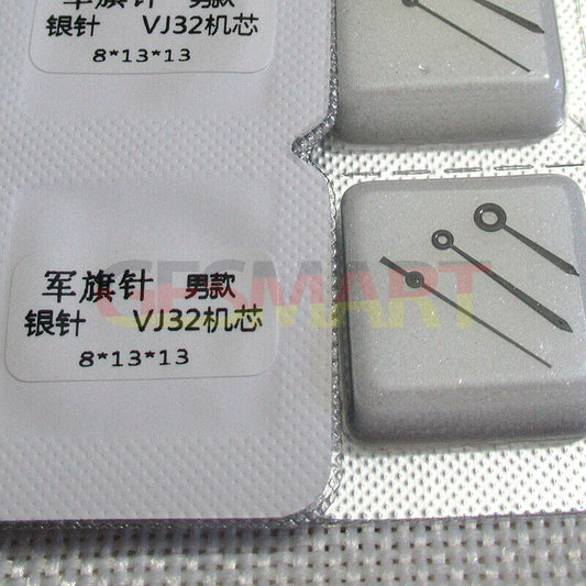 Black plated no lume watch hands for Epson VJ32 movement, precise fit and sleek design.