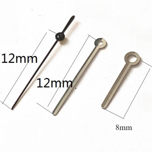Aiguilles de seconde montre argentées et noires polies 12 x 12 x 8 mm pour mouvement à quartz Miyota 2035