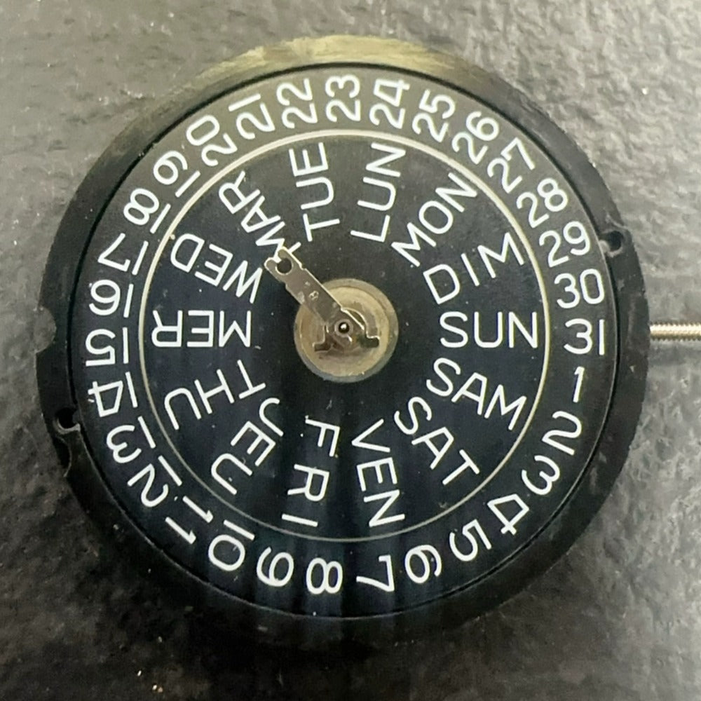 Swiss Made Ronda 517 quartz movement watch accessory with 3 hands and double calendar black disk