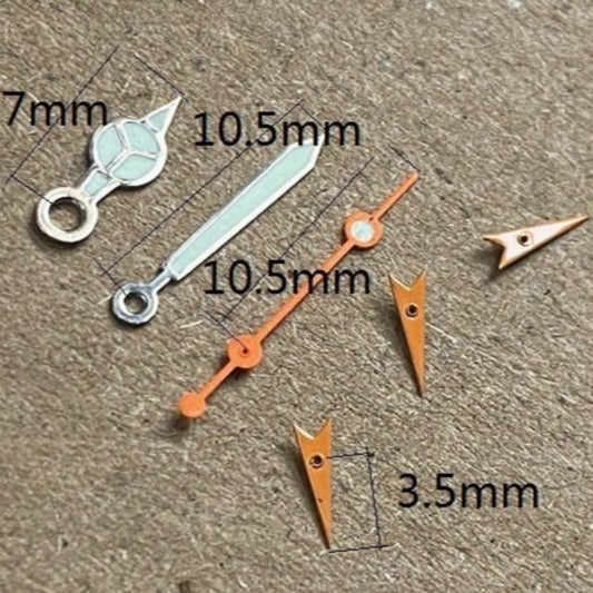 Silver trim orange second hand with green lume for Miyota OS10 OS20 OS30 watch movement, precise timing accessory