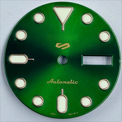 Green+Rose Golden Trim Datejust watch dial with lume, compatible with NH35 NH36 movement.