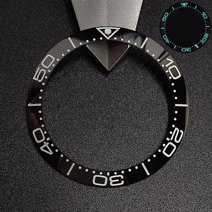 Sloping luminous ceramic bezel insert 39.3x31.7mm for watch accessories, durable replacement.