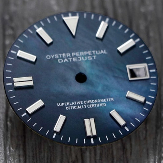 Datejust 28.5mm dark blue lume natural seashell vein dial for NH35, elegant watch accessory by Datejust.