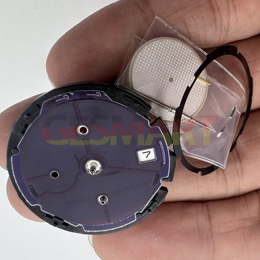 Hattori Epson VS72A solar quartz watch movement for precise timekeeping, Japan made.